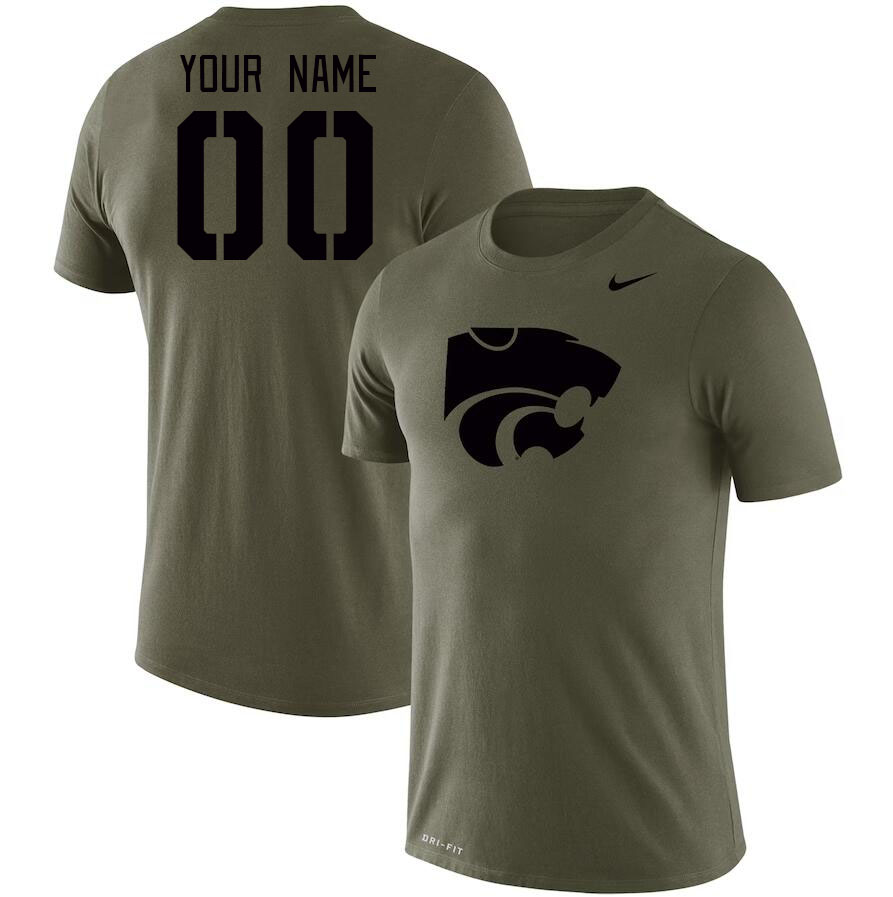 Custom Kansas State Wildcats Name And Number College Tshirt-Olive